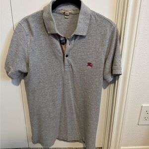 Burberry Brit Gray 100% Cotton Polo Shirt with Red Emblem